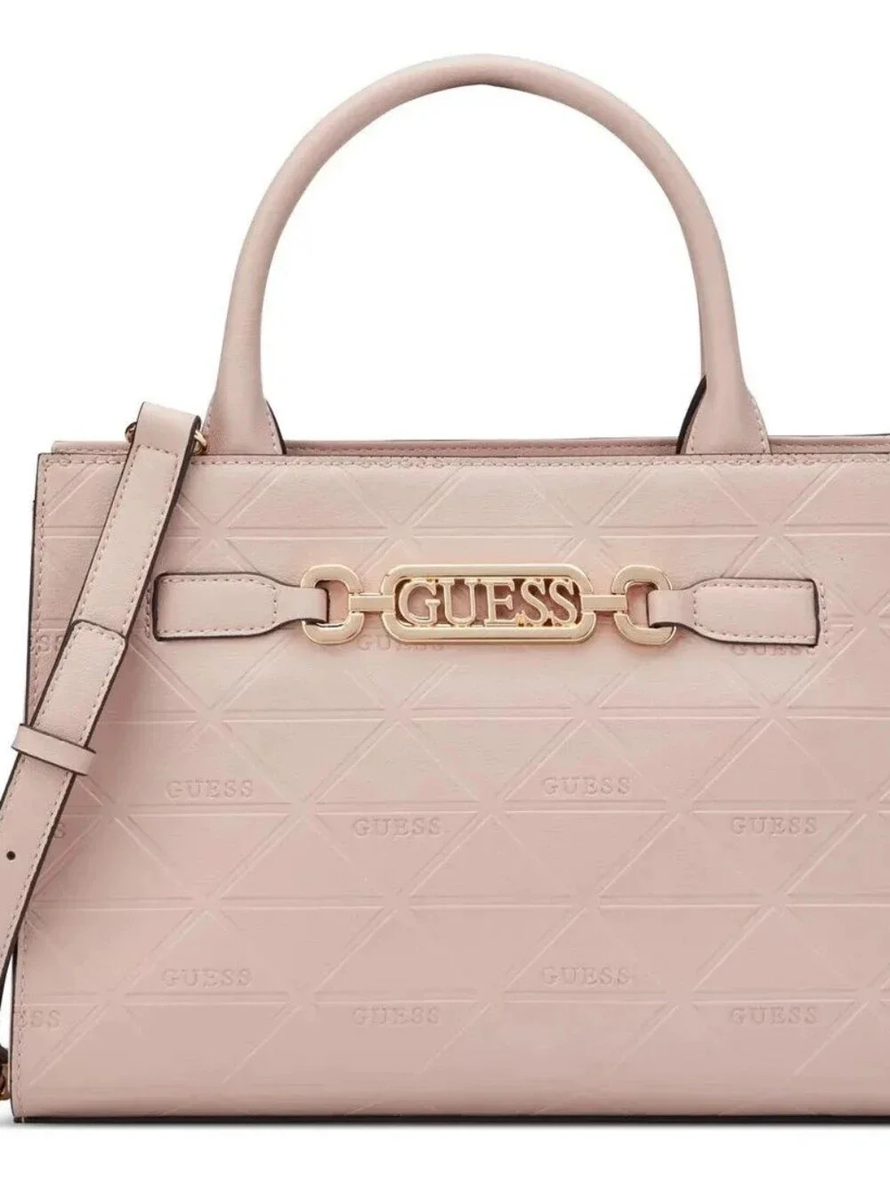 GUESS Pale Pink Top-Handle Satchel with Gold Logo